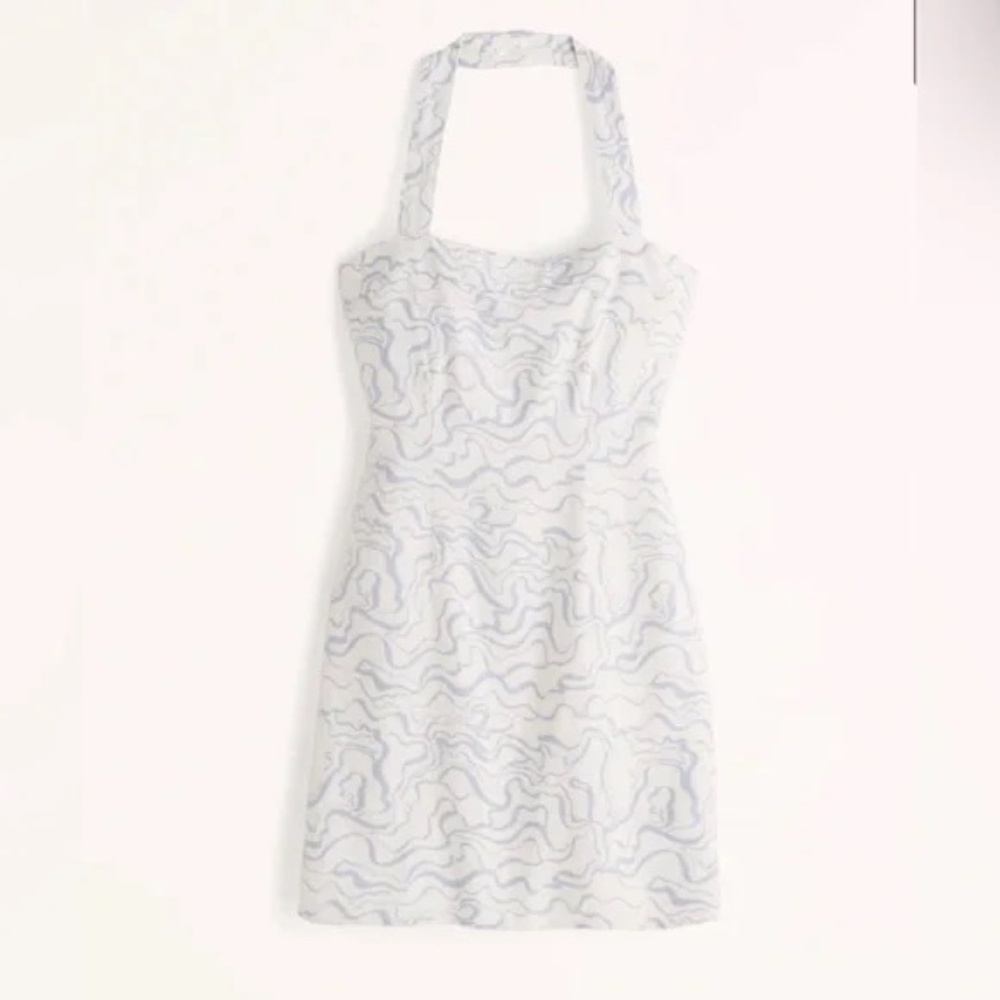 **NWOT** Abercrombie Halter Linen Mini Dress, Retro Blue Swirl Print